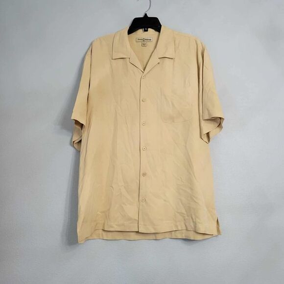 Tommy Bahama Mens LG Cream 100% Silk Hawaiian Short Sleeve Button Down Shirt - Picture 1 of 8